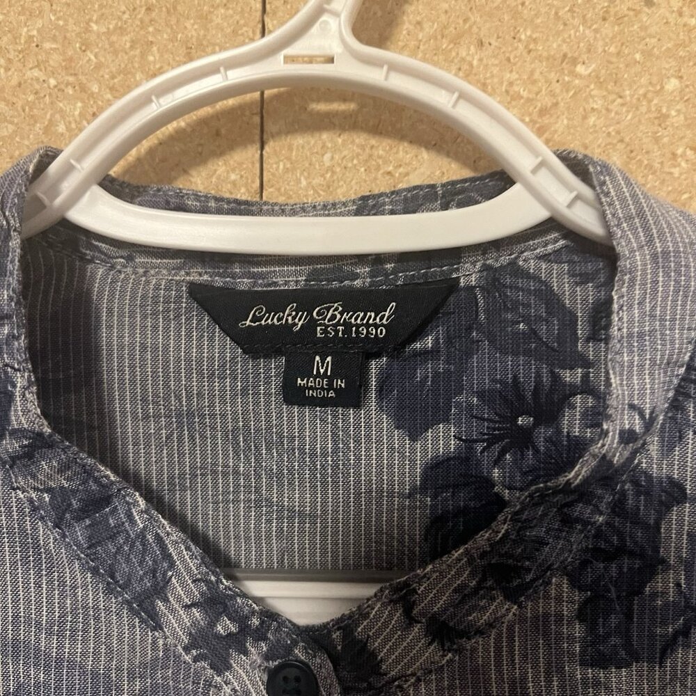 Lucky Brand Top Women’s Shirt Striped Floral Size Médium Blue Cotton Casual Boho - Picture 3 of 9